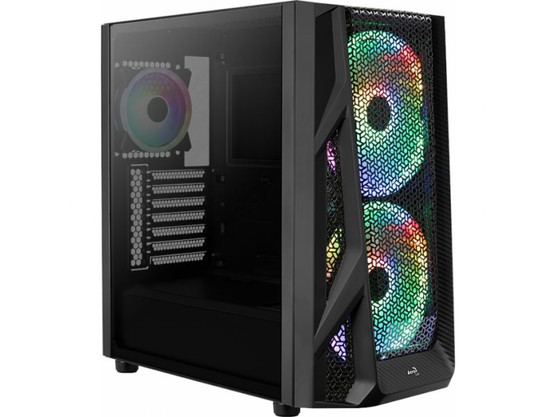 AEROCOOL AIRHAWK DUO 2x20CM+1x12CM ARGB FAN ATX PENCERELİ 2xUSB3.0 SİYAH GAMING KASA AE-AIRHAWKD