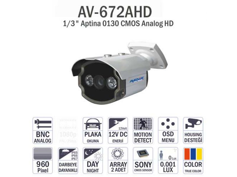 AVENIR AV-672AHD 1.3MP 3.6MM SONY 960P 2 ATOM LED AHD AYAKLI GECE GÖRÜŞLÜ KAMERA