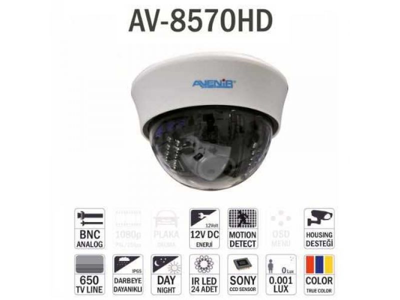 AVENIR AV-8570HD 800TVL 4MM-9MM SONY 24 IR LED IR LED ANALOG PLASTİK KASA DOME KAMERA