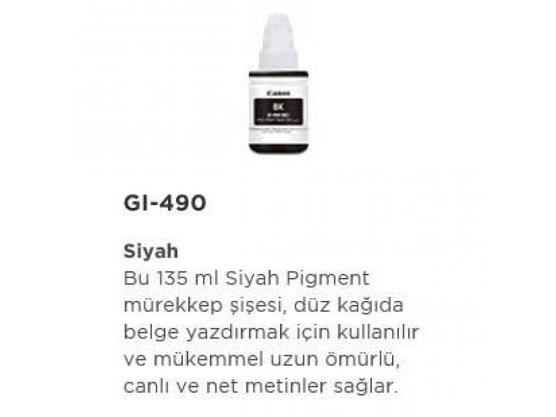 CANON GI-490BK SİYAH TANKLI YAZICILAR İÇİN MÜREKKEP 135ML 6000 Sayfa