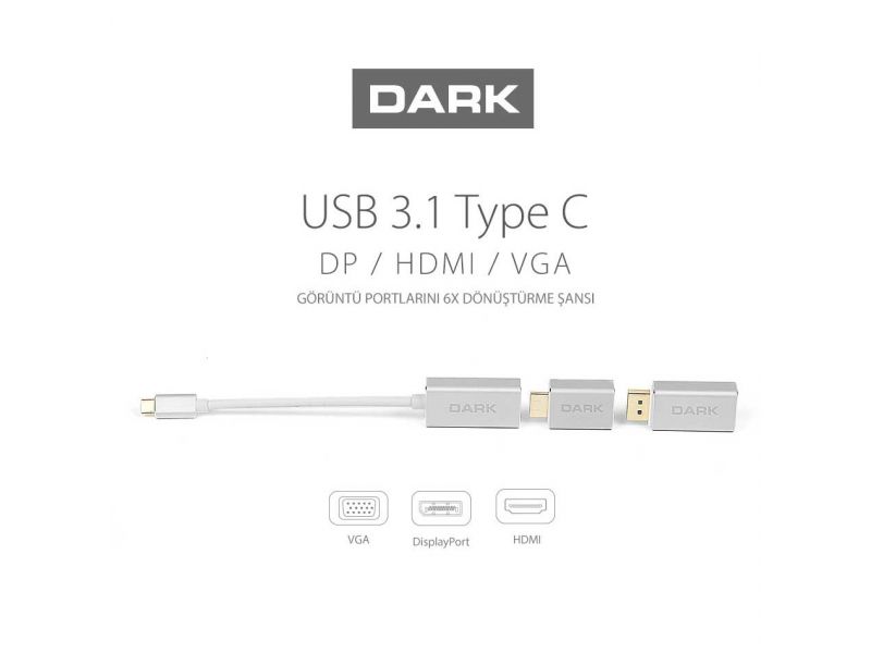 DARK DK-AC-U31X6 TYPE-C - DP/HDMI/VGA ÇEVİRİCİ