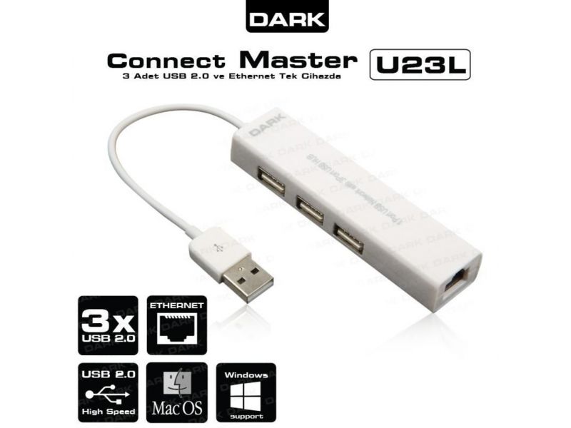 DARK DK-AC-USB23L 3xUSB/1xETHERNET ÇEVİRİCİ