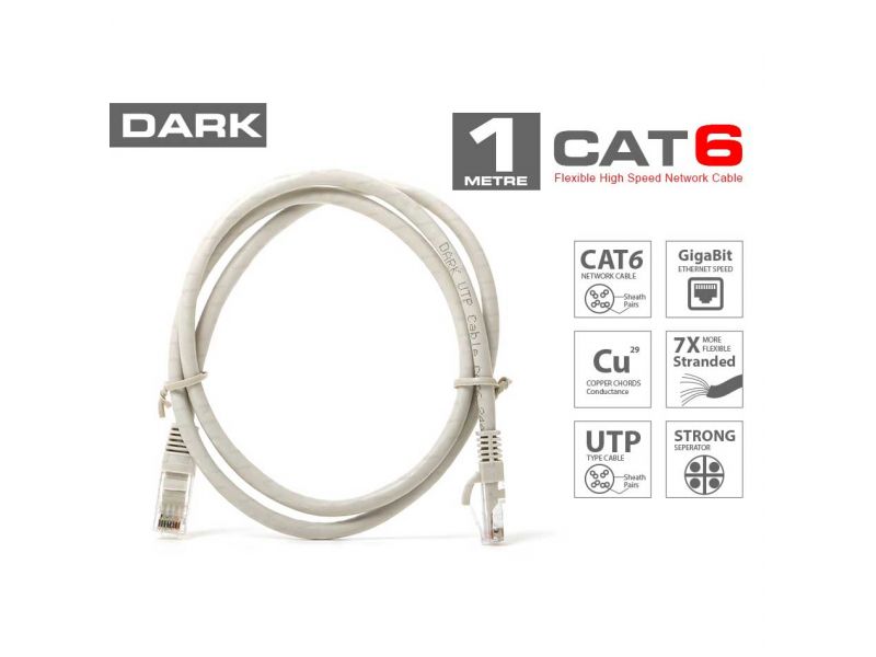 DARK DK-CB-NT6U100G 1MT UTP CAT6 PATCH KABLO GRI AWG24/7