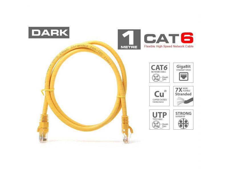 DARK DK-CB-NT6U100Y 1MT UTP CAT6 PATCH KABLO SARI AWG24/7