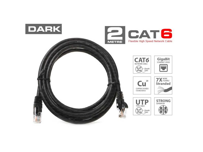 DARK DK-CB-NT6U200B 2MT UTP CAT6 PATCH KABLO SIYAH AWG24/7