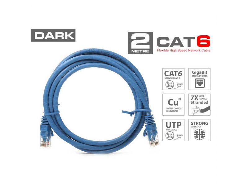 DARK DK-CB-NT6U200BU 2MT UTP CAT6 PATCH KABLO MAVİ AWG24/7