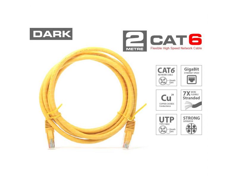 DARK DK-CB-NT6U200Y 2MT UTP CAT6 PATCH KABLO SARI AWG24/7
