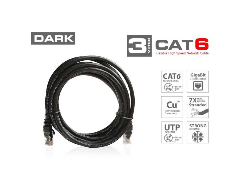 DARK DK-CB-NT6U300B 3MT UTP CAT6 PATCH KABLO SIYAH AWG24/7