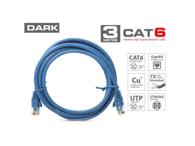 DARK DK-CB-NT6U300BU 3MT UTP CAT6 PATCH KABLO MAVİ AWG24/7