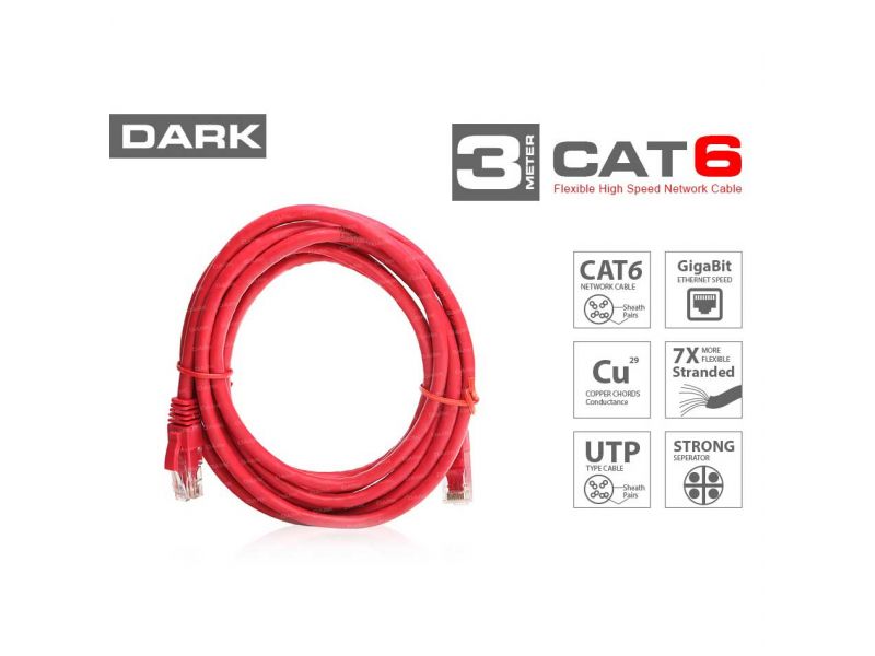 DARK DK-CB-NT6U300R 3MT UTP CAT6 PATCH KABLO KIRMIZI AWG24/7
