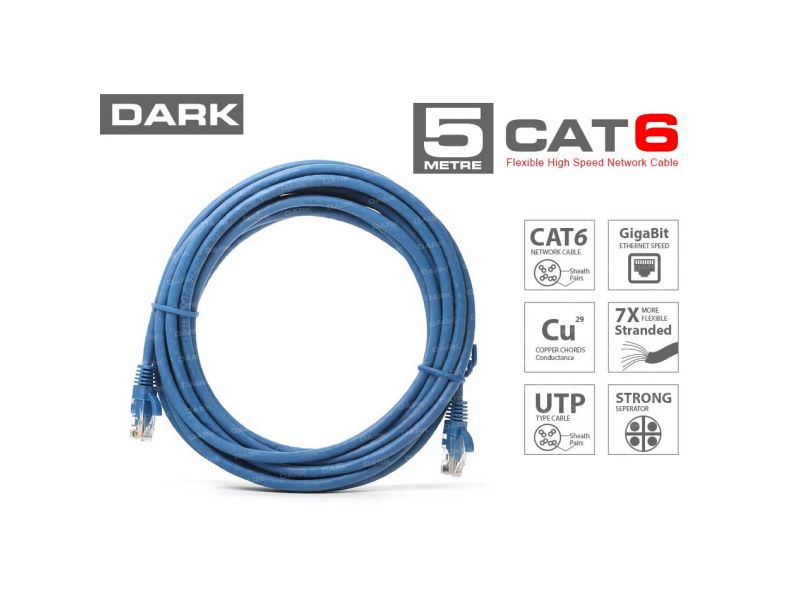 DARK DK-CB-NT6U500BU 5MT UTP CAT6 PATCH KABLO MAVİ AWG24/7