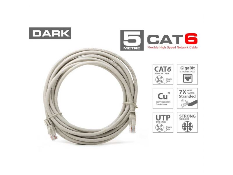 DARK DK-CB-NT6U500G 5MT UTP CAT6 PATCH KABLO GRI AWG24/7