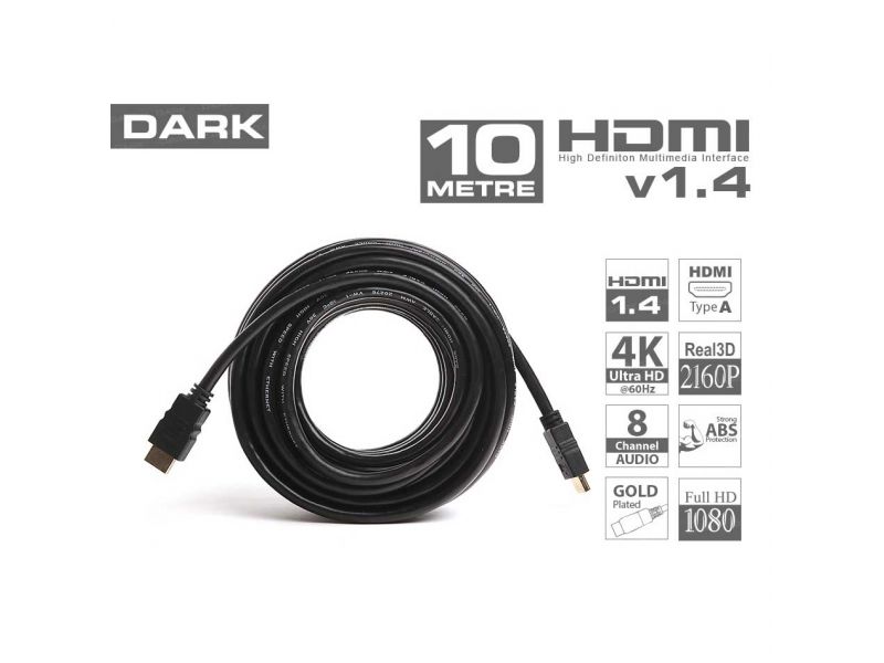 DARK DK-HD-CV14L1000 HDMI KABLO DUAL MOLDING 10MT Ver1.4 ALTIN UÇLU 3D