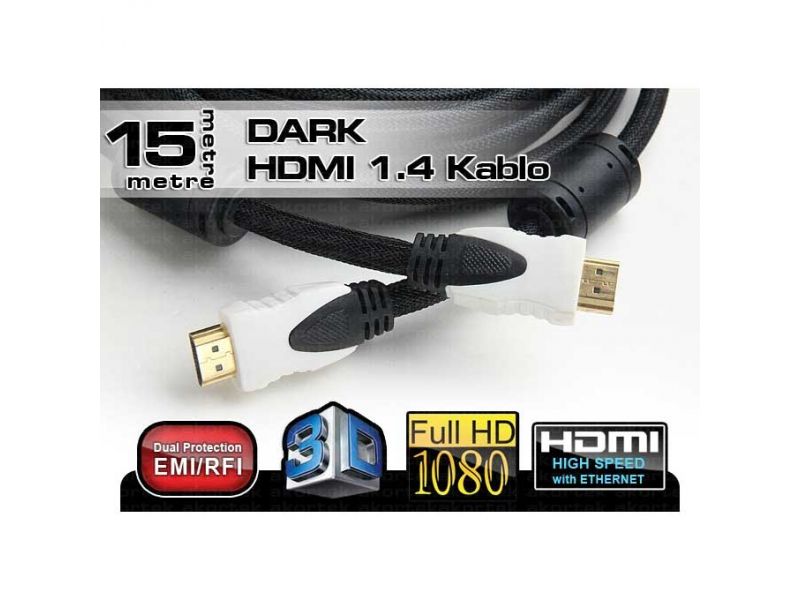 DARK DK-HD-CV14L1500 HDMI KABLO AĞ DESTEKLİ/DUAL MOLDING 15MT Ver1.4 ALTIN UÇLU 3D