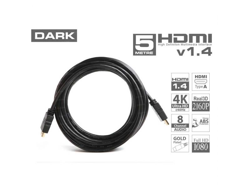 DARK DK-HD-CV14L500 HDMI KABLO AĞ DESTEKLİ 5MT Ver1.4 ALTIN UÇLU 3D