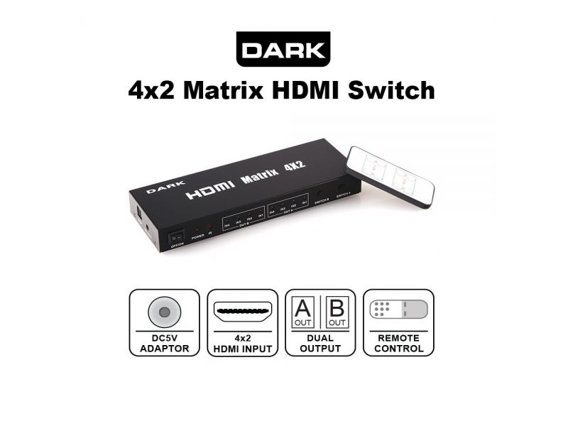 DARK DK-HD-SW4X2 4 IN / 2 OUT HDMI ÇOKLAYICI MATRIX SWITCH
