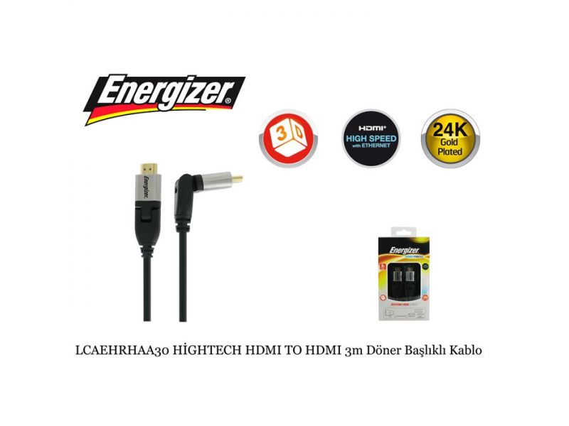 ENERGIZER LCAEHRHAA30 HDMI KABLO HIGH TECH 3 MT DÖNER BAŞLIKLI 