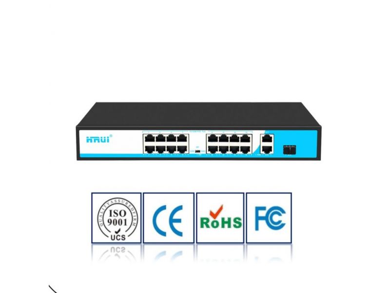 HRUI HR901-AF-1621GS-300 16 PORT 10/100 16 PORT POE 2 PORT UPLINK + 1 SFP 300W YONETILEMEZ RACK MOUNT SWITCH