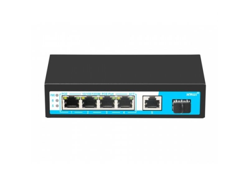 HRUI HR901-AF-4P1U1S 4 PORT 10/100/1000 4 PORT POE 1 PORT UPLINK+ 1 SFP 65W YONETILEMEZ RACK MOUNT SWITCH