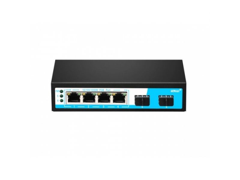 HRUI HR901-AF-4P2S 4 PORT 10/100/1000 4 PORT POE 2 X SFP 65W YONETILEMEZ RACK MOUNT SWITCH