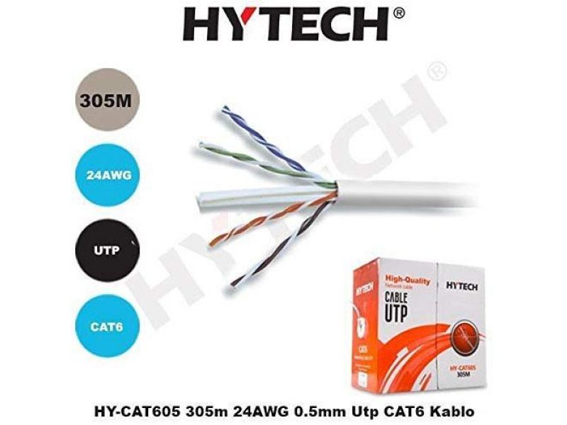 HYTECH HY-CAT605 305 MT UTP CAT6 NETWORK KABLO GRI 24 AWG 0.50MM