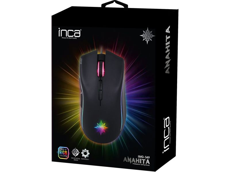 INCA IMG-349 ANAHITA USB 6400DPI SİYAH 7XBUTTONS RGB GAMING MOUSE
