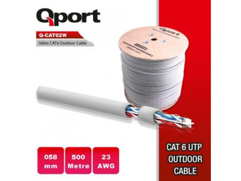 QPORT Q-CATO2W 500MT UTP CAT6 OUTDOOR NETWORK KABLO BEYAZ 23AWG 0.58MM