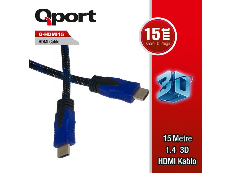 QPORT Q-HDMI15 HDMI KABLO 15MT Ver1.4 ALTIN UÇLU 3D