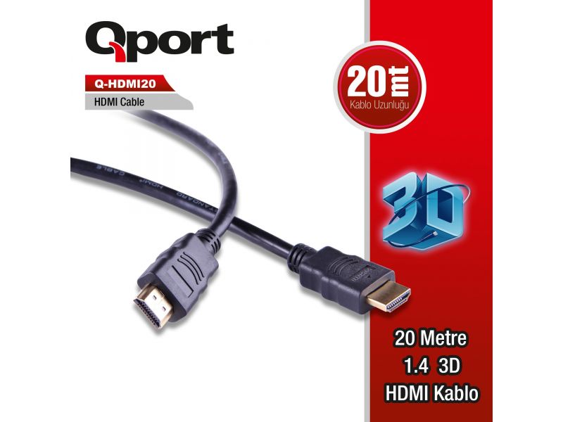 QPORT Q-HDMI20 HDMI KABLO 20MT Ver1.4 ALTIN UÇLU 3D