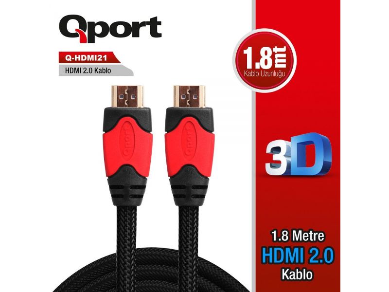 QPORT Q-HDMI21 HDMI KABLO 1.8MT Ver2.0 ALTIN UÇLU 3D 4K