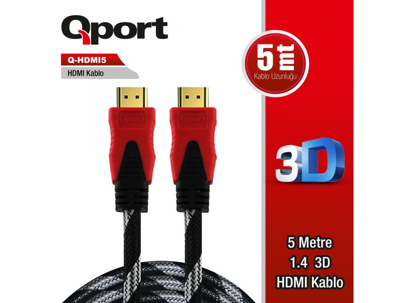 QPORT Q-HDMI5 HDMI KABLO 5MT Ver1.4 ALTIN UÇLU 3D