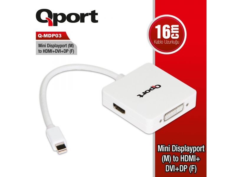 QPORT Q-MDP03 MINI DISPLAY TO HDMI/DVI/DP ÇEVİRİCİ