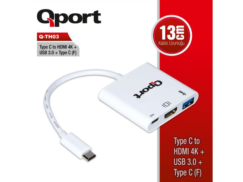 QPORT Q-TH03 TYPE-C TO HDMI/USB/TYPE-C ÇEVİRİCİ