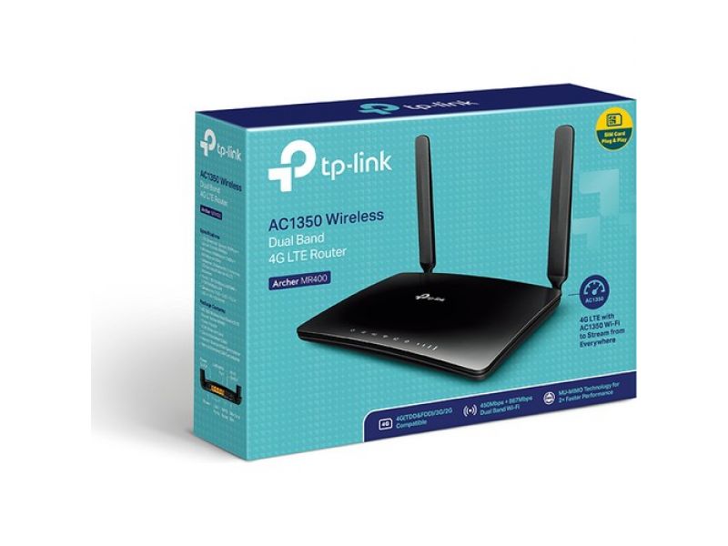 TP-LINK ARCHER MR400 AC1200 4 PORT 2 ANTEN 2.4/5GHz 4G LTE SIM KART GİRİŞLİ ROUTER     