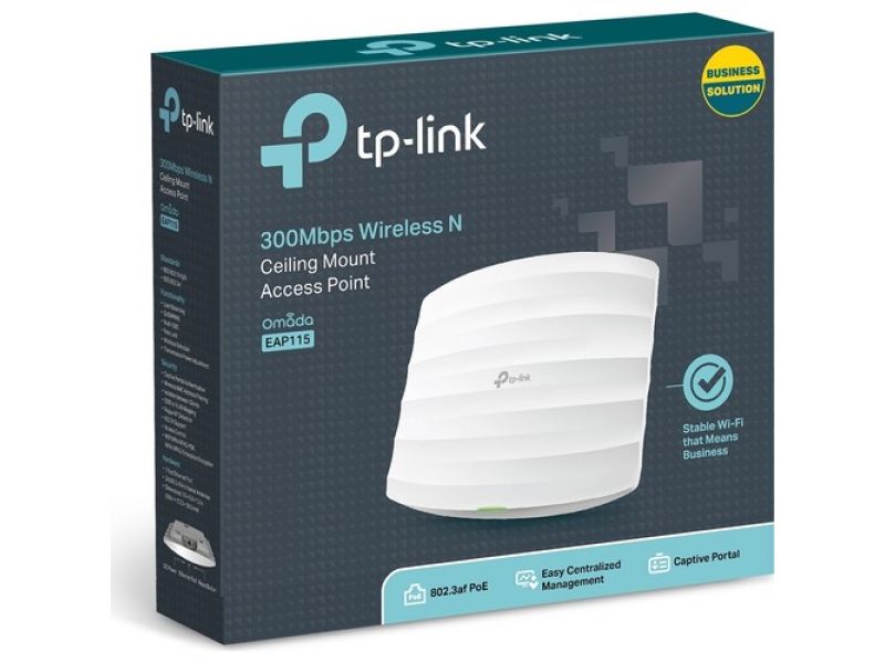 TP-LINK EAP115 300MBPS 1PORT AKTIF POE 2 ANTEN 3DBI 2.4GHz INDOOR TAVAN TİPİ ACCESS POINT