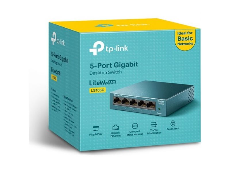 TP-LINK LS105G 5 PORT 10/100/1000 YONETILEMEZ DESKTOP SWITCH METAL KASA