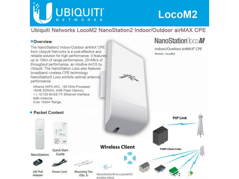 UBNT NANOSTATION LOCO M2 150MBPS 2x2MIMO 8DBI 2.4GHz OUTDOOR ACCESS POINT